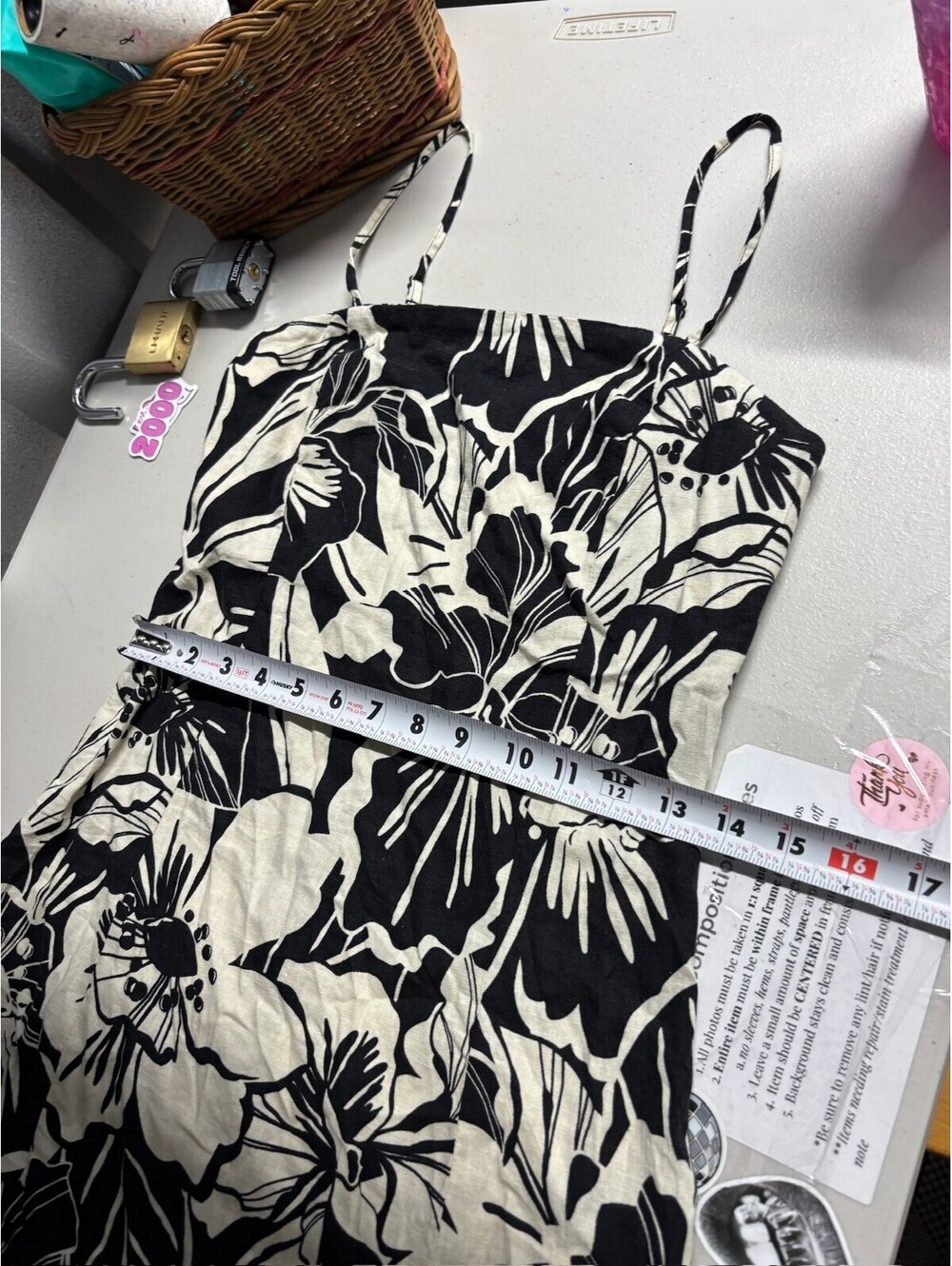 GAP Linen Blend Floral Mini Dress XXS Black White Tropical Strappy NWT Resort - Picture 8 of 8